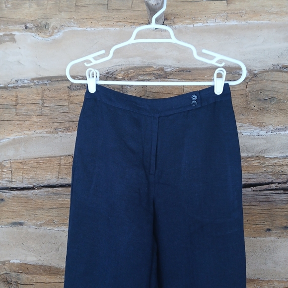 Emma James Navy Linen Blend Trousers Size 4P - Picture 2 of 8
